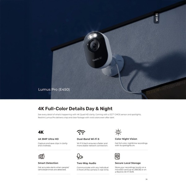Comprar REOLINK RL-E-SERIES-E450 Reolink Camara Wifi Dual-Band Lumus Series E430 - 4MP (2560x1440) - IR 10 m | Night Color - Det