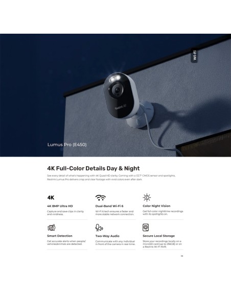 Comprar REOLINK RL-E-SERIES-E450 Reolink Camara Wifi Dual-Band Lumus Series E430 - 4MP (2560x1440) - IR 10 m | Night Color - Det