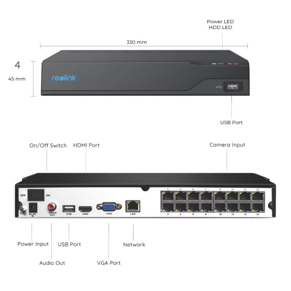 Acheter REOLINK RL-NVS16-POE Reolink NVR 16 canaux PoE - Prend en charge des caméras jusqu’à 12 MP - Détection des humains / ani