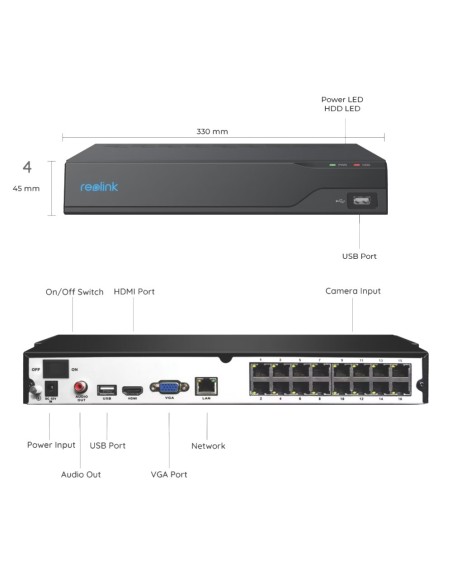 Acheter REOLINK RL-NVS16-POE Reolink NVR 16 canaux PoE - Prend en charge des caméras jusqu’à 12 MP - Détection des humains / ani