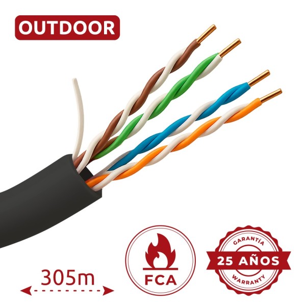 Comprar OEM UTP5E-305-OUTDOOR Cable UTP Categoría 5E - Conductor CCA 24AWG - Rollo de 305 metros - Cubierta color negro - Diámet