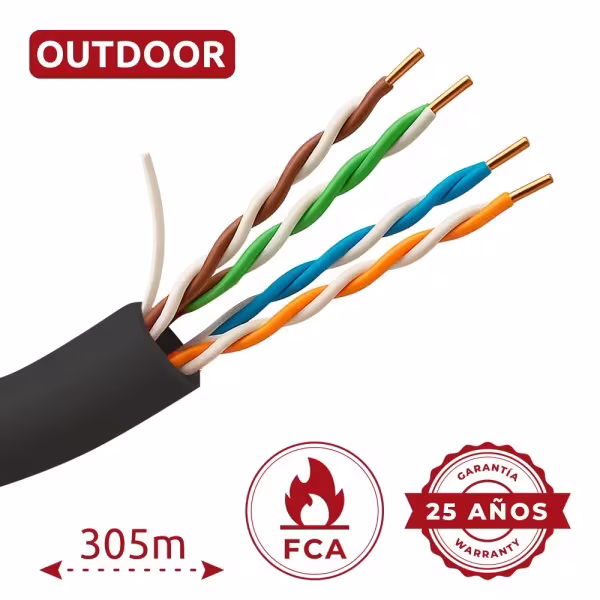 Comprar SAFIRE UTP5E-305-OUTDOOR Cable UTP Categoría 5E - Conductor CCA 24AWG - Rollo de 305 metros - Cubierta color negro - Diá