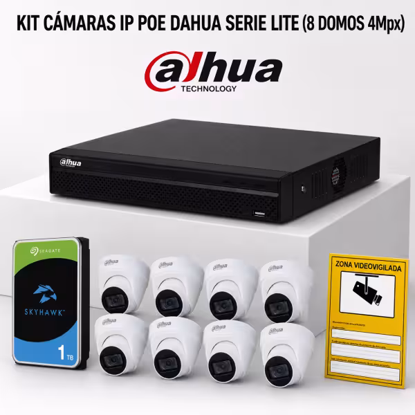 KIT-DAHUA-IP-8DOMO KIT 8 TELECAMERE DOMO DAHUA IP POE ONVIF. SISTEMA COMPLETO DI VIDEOSORVEGLIANZA CCTV PER NEGOZIO, CASA O AZIE