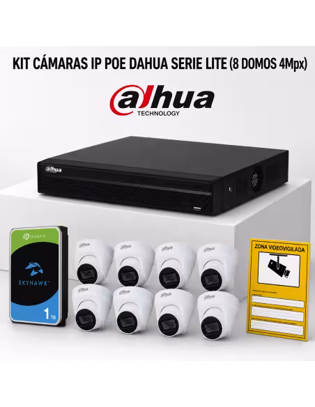 KIT-DAHUA-IP-8DOMO KIT 8 DAHUA IP-POE-Dome-Kameras ONVIF. Komplettes CCTV-Videoüberwachungssystem für Geschäft, Zuhause oder Unt