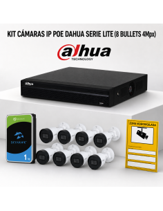 KIT-DAHUA-IP-8BULLET KIT 8 CAMÉRAS BULLET DAHUA IP POE ONVIF. SYSTÈME COMPLET DE VIDÉOSURVEILLANCE CCTV POUR MAGASIN, DOMICILE O
