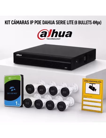 KIT-DAHUA-IP-8BULLET KIT 8 DAHUA IP POE BULLET-KAMERAS ONVIF. KOMPLETTES CCTV-VIDEOÜBERWACHUNGSSYSTEM FÜR GESCHÄFT, ZUHAUSE ODER