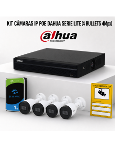 KIT-DAHUA-IP-4BULLET KIT 4 CAMÉRAS BULLET DAHUA IP POE ONVIF. SYSTÈME COMPLET DE VIDÉOSURVEILLANCE CCTV POUR MAGASIN, MAISON OU 