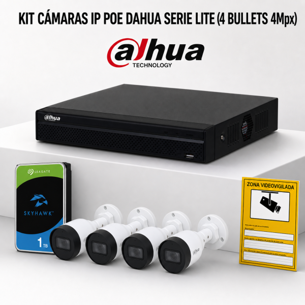 KIT-DAHUA-IP-4BULLET KIT 4 DAHUA IP POE Bullet-Kameras ONVIF. Komplettes CCTV-Videoüberwachungssystem für Geschäft, Zuhause oder