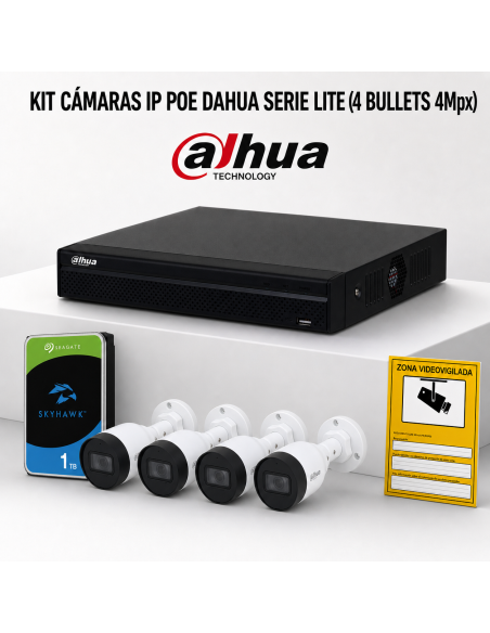KIT-DAHUA-IP-4BULLET KIT 4 DAHUA IP POE Bullet-Kameras ONVIF. Komplettes CCTV-Videoüberwachungssystem für Geschäft, Zuhause oder