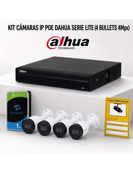 KIT-DAHUA-IP-4BULLET KIT 4 TELECAMERE BULLET DAHUA IP POE ONVIF. SISTEMA COMPLETO DI VIDEOSORVEGLIANZA CCTV PER NEGOZIO, CASA O 