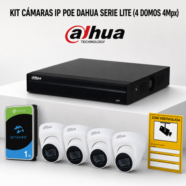 KIT-DAHUA-IP-4DOMO KIT 4 DAHUA IP POE ONVIF DOM-KAMERAS. KOMPLETTES CCTV-VIDEOÜBERWACHUNGSSYSTEM FÜR GESCHÄFT, ZUHAUSE ODER UNTE