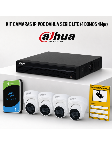 KIT-DAHUA-IP-4DOMO KIT 4 DAHUA IP POE ONVIF DOM-KAMERAS. KOMPLETTES CCTV-VIDEOÜBERWACHUNGSSYSTEM FÜR GESCHÄFT, ZUHAUSE ODER UNTE