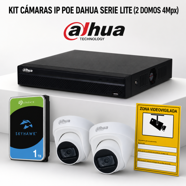 KIT-DAHUA-IP-2DOMO KIT 2 DAHUA IP POE DOM-KAMERAS ONVIF. KOMPLETTES VIDEOÜBERWACHUNGSSYSTEM (CCTV) FÜR LADEN, ZUHAUSE ODER UNTER