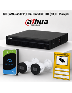 KIT-DAHUA-IP-2BULLET KIT 2 CAMÉRAS BULLET DAHUA IP POE ONVIF. SYSTÈME COMPLET DE VIDÉOSURVEILLANCE CCTV POUR MAGASIN, DOMICILE O