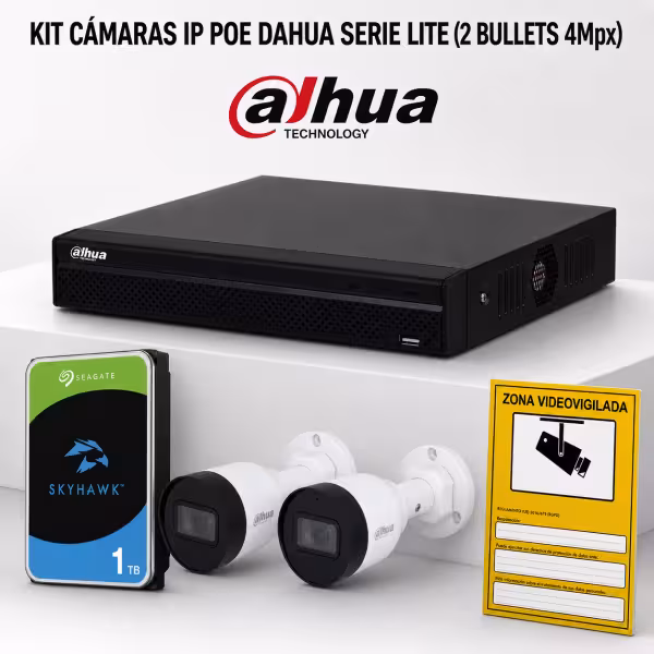 KIT-DAHUA-IP-2BULLET KIT 2 TELECAMERE BULLET DAHUA IP POE ONVIF. SISTEMA COMPLETO DI VIDEOSORVEGLIANZA CCTV PER NEGOZIO, CASA O 