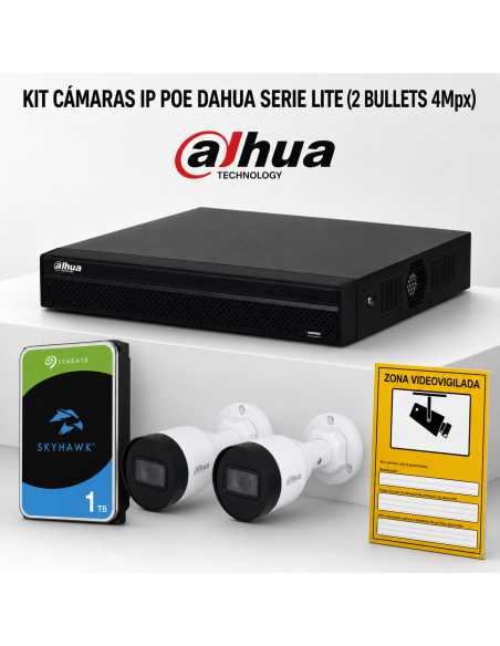 KIT-DAHUA-IP-2BULLET KIT 2 DAHUA IP POE Bullet-Kameras mit ONVIF. Komplettes Videoüberwachungssystem (CCTV) für Geschäft, Zuhaus