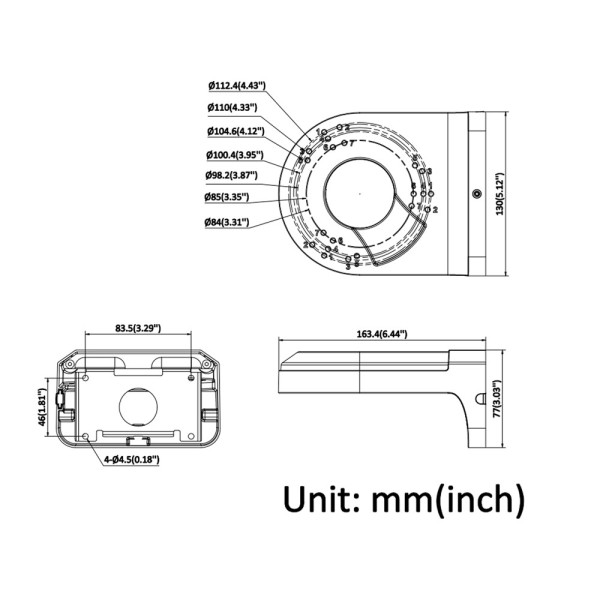 Acheter HIKVISION DS-220AZJ-130-BA Support mural - Métal - 77 (H) x 130 (L) x 163,4 (P) mm - Charge maximale 2 kg | Poids 690