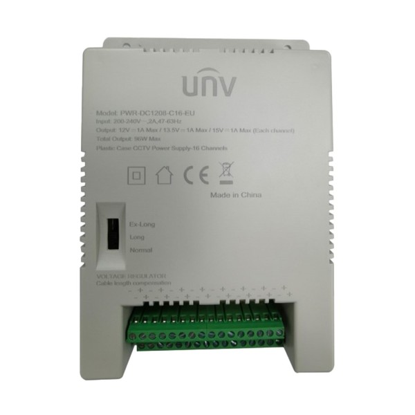 Comprar UNIVIEW UV-PWR-DC1208-C16-EU Fuente de alimentación multicanal Uniview - 16 canales - Salida 12VDC 8A (0.5A / canal) / 9