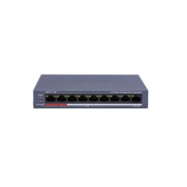 Acquistare HIKVISION BASIC DS-3E0109P-E/M(B) HIKBASIC. Switch PoE a 9 porte in rame 10/100 (8 porte PoE+ esteso 250 m). PoE