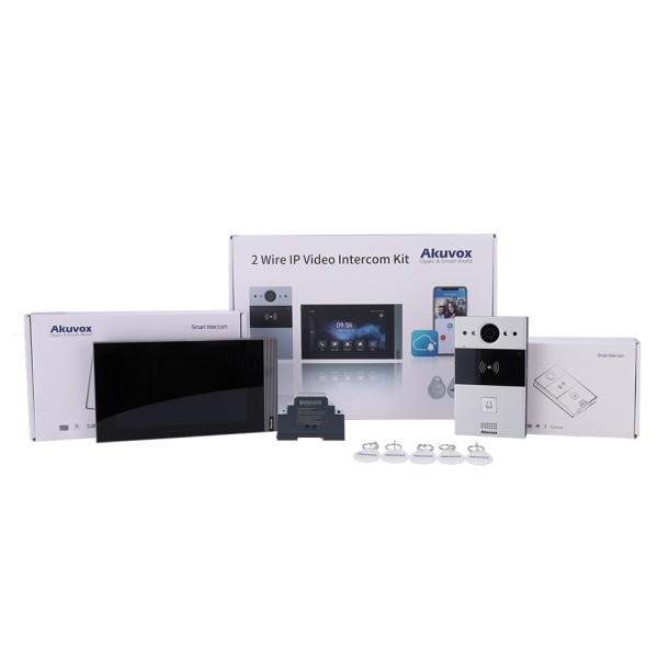 Comprar AKUVOX AK-KIT203 Kit de videoportero Linux - 2 hilos &amp; WiFi | Placa y monitor IPS - Audio bidireccional Crystal Clea