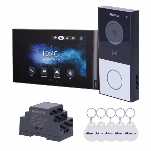 Acheter AKUVOX AK-KIT204 Kit de visiophone Linux - 2 fils & Wi‑Fi | Platine et moniteur IPS - Audio bidirectionnel Crystal Clea