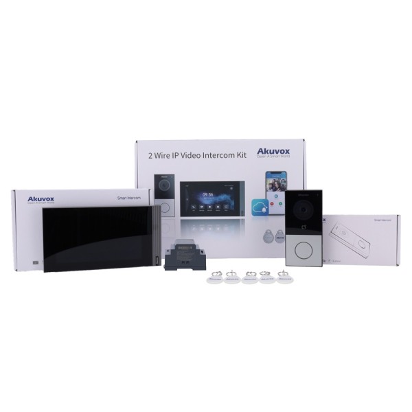 Comprar AKUVOX AK-KIT204 Kit de videoportero Linux - 2 hilos &amp; WiFi | Placa y monitor IPS - Audio bidireccional Crystal Clea