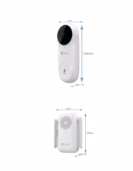 Comprar EZVIZ EZ-DB2C-KIT Videotimbre WiFi IP Ezviz - Cámara 2Mpx / Visión 160º - Audio / Timbre interior incluido - Detección P