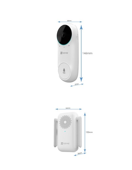 Acheter EZVIZ EZ-DB2C-KIT Sonnette vidéo Wi‑Fi IP Ezviz - Caméra 2 Mpx / Vision 160° - Audio / Carillon intérieur inclus - Détec