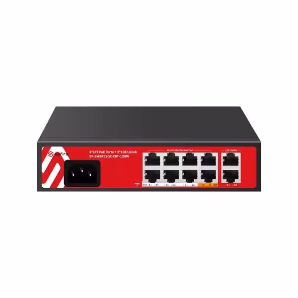 Comprar SAFIRE SF-SW8FE2GE-2BT-120W Safire Switch Hi-PoE - 8 puertos FE PoE + 2 Uplink RJ45 - Hibrido 8x10/100Mbps + 2x10/100/10
