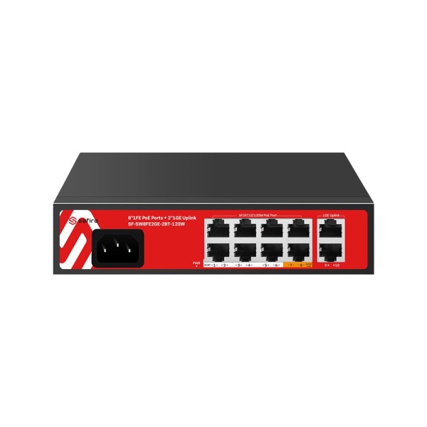 Comprare SAFIRE SF-SW8FE2GE-2BT-120W Switch Safire Hi-PoE - 8 porte FE PoE + 2 Uplink RJ45 - Ibrido 8x10/100Mbps + 2x10/100/10