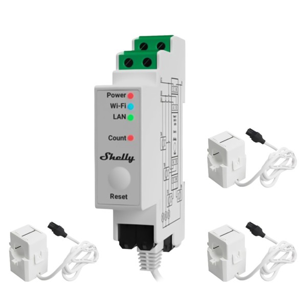Comprar SHELLY SH-PRO-3EM-120A-V2 Shelly Pro 3EM 120A - Medición de 3 canales / 3x Pinzas 120A Incluida - Monitorización de 4 cu