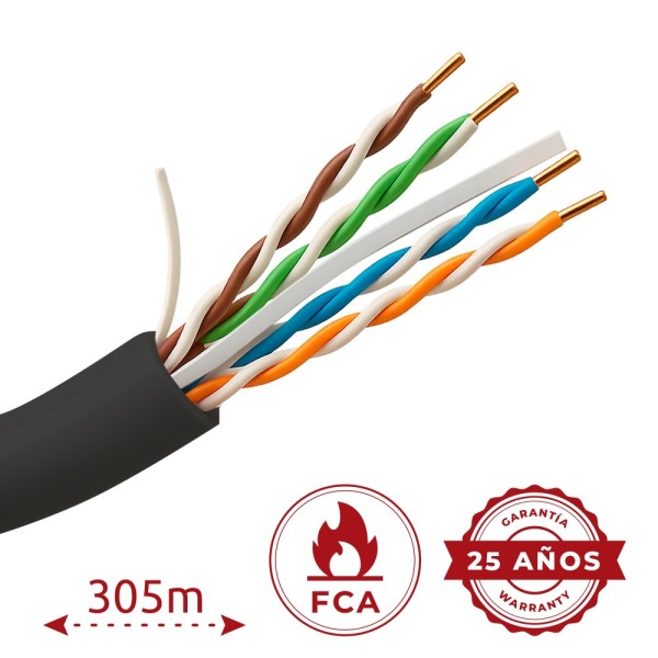 Comprar SAFIRE UTP6-305-BC-OUTDOOR Cable UTP rígido de exterior - Categoría 6 - Cumple con 90m Fluke test - Conductor OFC, purez