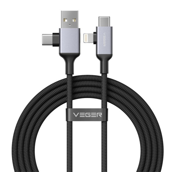 Comprar VEGER VG-V313 Veger - Cable USB 2.0 4 en 1 - USB-A / USB-C a USB-C / Lightning - Conector de aleación de aluminio - Carg