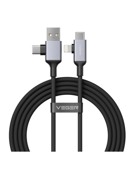 Comprar VEGER VG-V313 Veger - Cable USB 2.0 4 en 1 - USB-A / USB-C a USB-C / Lightning - Conector de aleación de aluminio - Carg