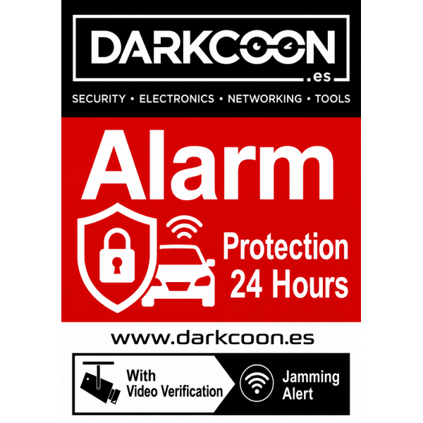 ALARM-5ADESIVI-EN  Adesivo allarme collegato, zona protetta 24 ore, videoverifica e anti-inibitori. Inglese.