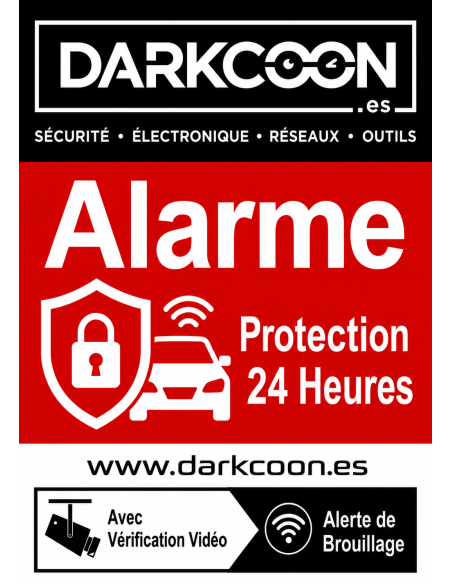 ALARM-5PEGATINAS-FR : Autocollant d’alarme connectée, zone protégée 24 heures sur 24, vérification vidéo et anti-brouillage. Fra