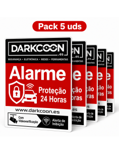 ALARM-5PEGATINAS-PT  Autocollant d’alarme connectée, zone protégée 24 heures sur 24, vérification vidéo et anti-brouilleurs. Por