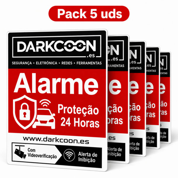 ALARM-5PEGATINAS-PT  Autocollant d’alarme connectée, zone protégée 24 heures sur 24, vérification vidéo et anti-brouilleurs. Por