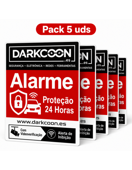 ALARM-5PEGATINAS-PT  Autocollant d’alarme connectée, zone protégée 24 heures sur 24, vérification vidéo et anti-brouilleurs. Por