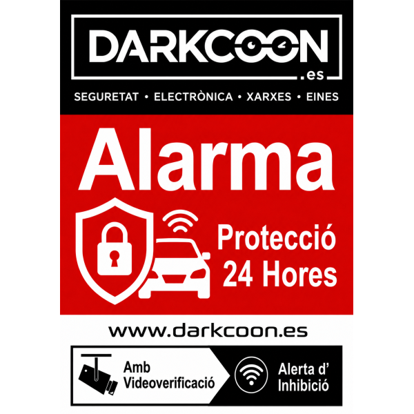 **ALARM-CARTEL-CAT**  Cartaz de alarme ligado a zona protegida 24 horas com verificação por vídeo e anti-inibidores. Catalão.