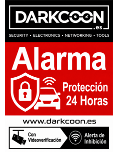 ALARM-CARTEL-ES — Panneau : alarme connectée, zone protégée 24 h/24 avec vidéovérification et anti-brouilleurs. Français.