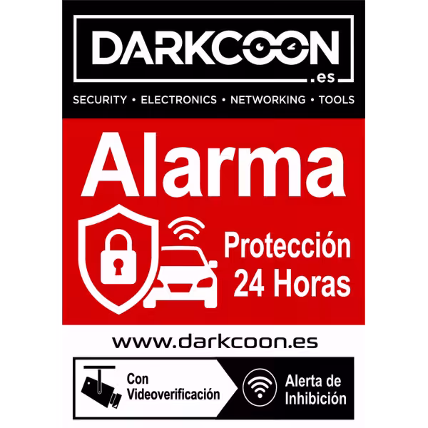 ALARM-CARTEL-ES — Panneau : alarme connectée, zone protégée 24 h/24 avec vidéovérification et anti-brouilleurs. Français.