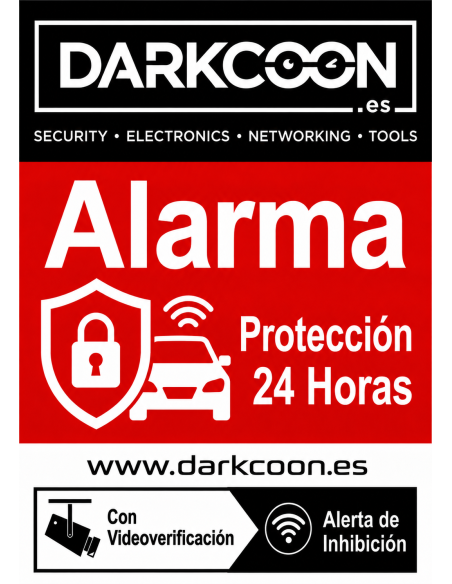 ALARM-CARTEL-ES — Panneau : alarme connectée, zone protégée 24 h/24 avec vidéovérification et anti-brouilleurs. Français.