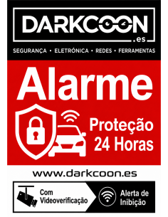 ALARM-CARTEL-PT  Placa de alarme ligado em zona protegida 24 horas com verificação por vídeo e anti-inibidores. Português.