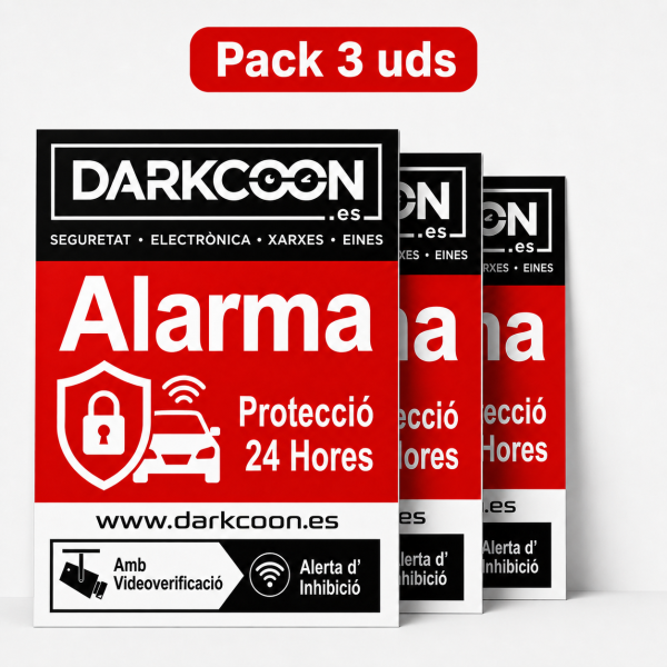 ALARM-3CARTELES-CAT  Lot de 3 panneaux d’alarme connectée « zone protégée 24 heures » avec vérification vidéo et anti-brouilleur