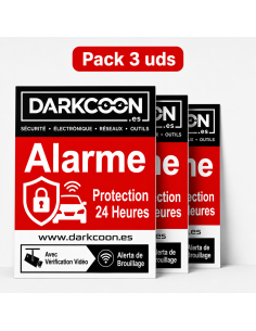 **ALARM-3CARTELES-FR** : Lot de 3 panneaux « alarme connectée – zone protégée 24 h/24 », avec levée de doute vidéo et anti-broui
