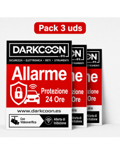 ALARM-3CARTELES-IT : Lot de 3 panneaux « alarme connectée – zone protégée 24 h/24 » avec vérification vidéo et dispositif anti-b
