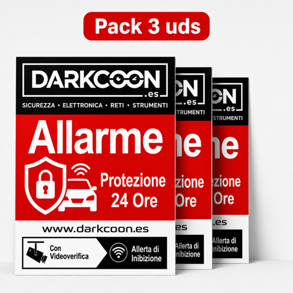 ALARM-3CARTELES-IT : Lot de 3 panneaux « alarme connectée – zone protégée 24 h/24 » avec vérification vidéo et dispositif anti-b