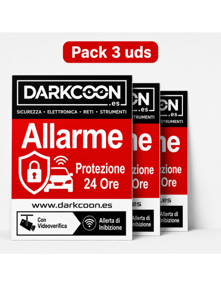 ALARM-3CARTELES-IT : Lot de 3 panneaux « alarme connectée – zone protégée 24 h/24 » avec vérification vidéo et dispositif anti-b