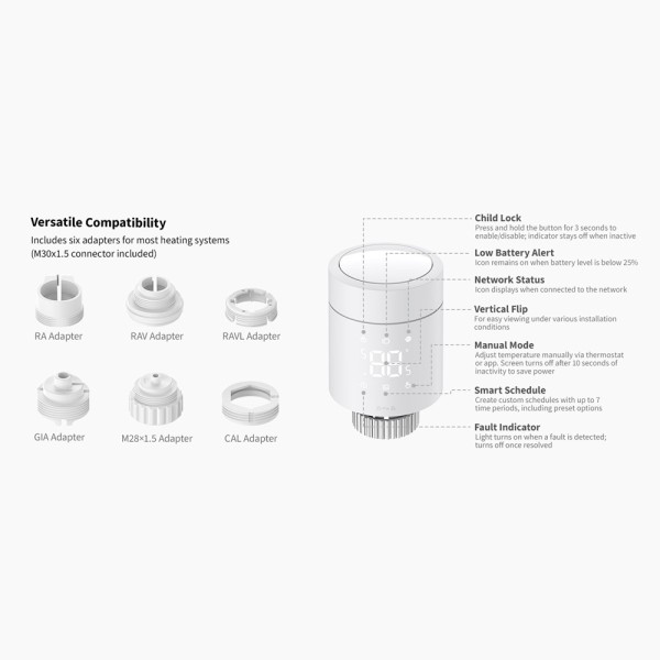 Acheter AQARA AQ-WT-A03D Thermostat de radiateur Aqara W600 - Écran LED intégré / commande rotative physique - Tête thermostatiq